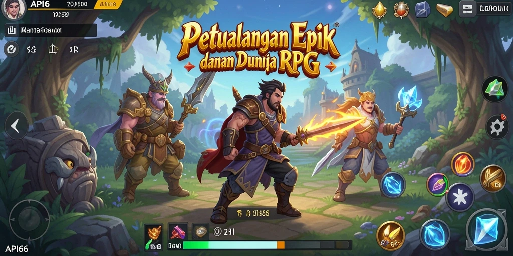 Screenshot gameplay menampilkan pertarungan epik dalam RPG.