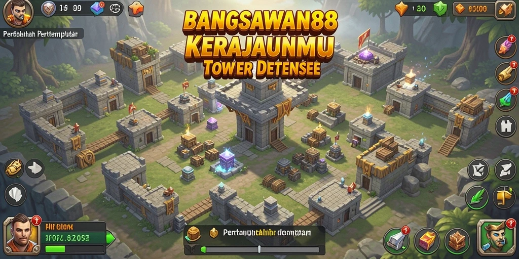Screenshot gameplay BANGSAWAN88 menampilkan pertempuran menara yang mendebarkan.