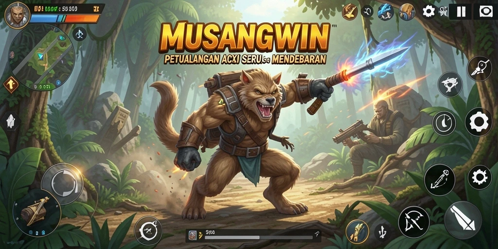 Tampilan gameplay MUSANGWIN yang menegangkan dan penuh aksi.