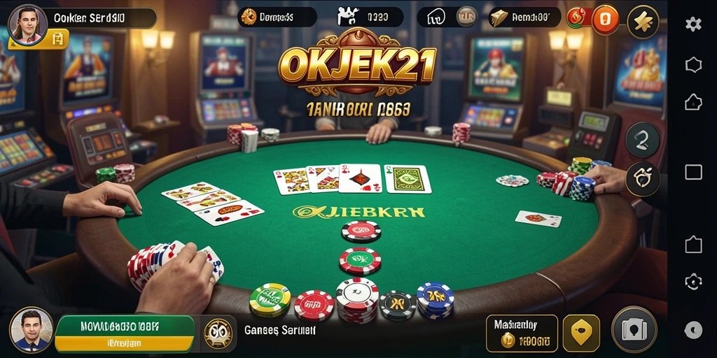 Screenshot gameplay OKJEK21 yang menampilkan serunya bermain poker.