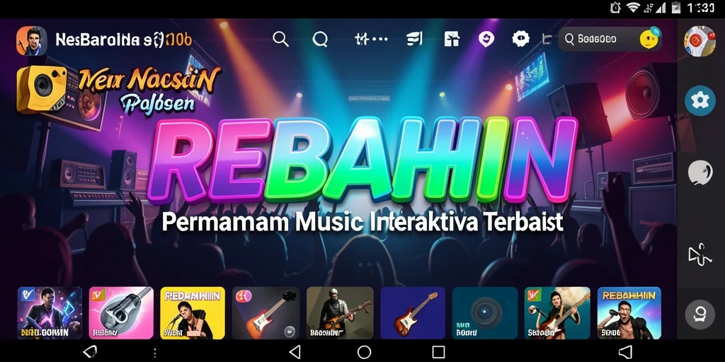 Tampilan gameplay REBAHIN dengan berbagai lagu dan lirik yang menyenangkan.
